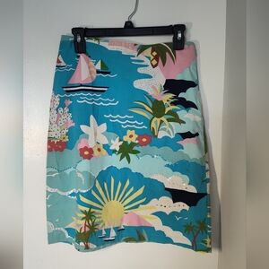 Vibrant Tropical Print Pencil Skirt
